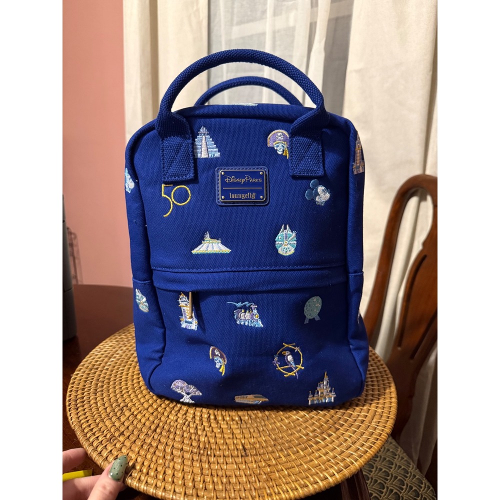 Disney Parks Loungefly Walt Disney World 50th Anniversary Blue Canvas Backpack